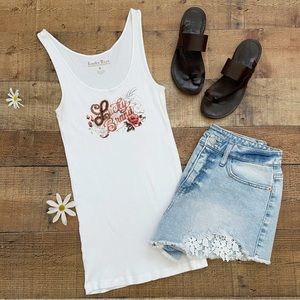 LUCKY Cotton Ribbed Tank Top (BEADED Graphic)